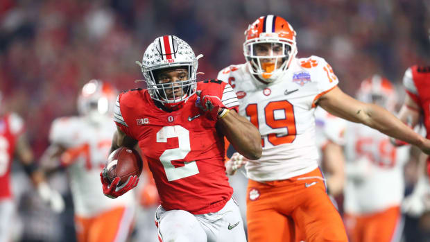 Ohio State Buckeyes running back J.K. Dobbins (2) in the 2019 Fiesta Bowl college football playoff semifinal game at State Farm Stadium.